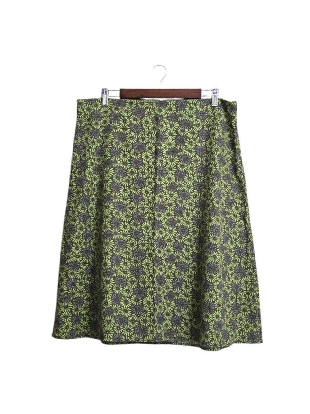 Eddie Bauer Green Floral Linen Blend Knee Length A-Line Skirt Sz 14